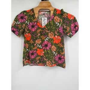 Michelle McDowell Maya Top Women's Sz S Green Floral Puff Sleeve Flowy Shirt NWT